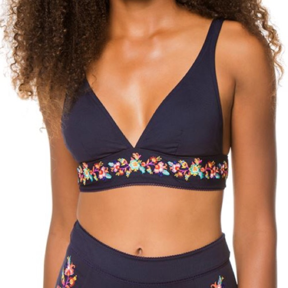 Johnny Was Embroidered Banded Triangle Swimsuit Top